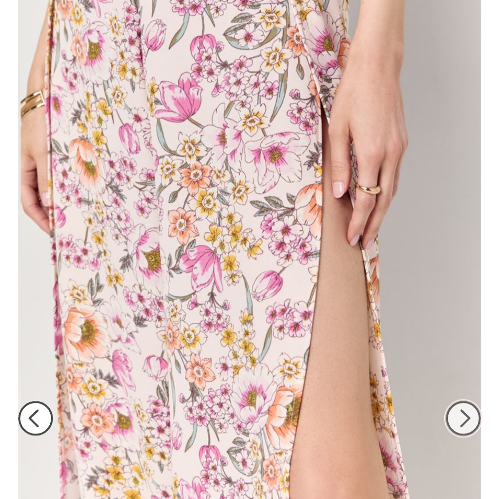 Francesca's Floral High-Slit Wide-Leg Pants. Size L - Picture 3 of 10